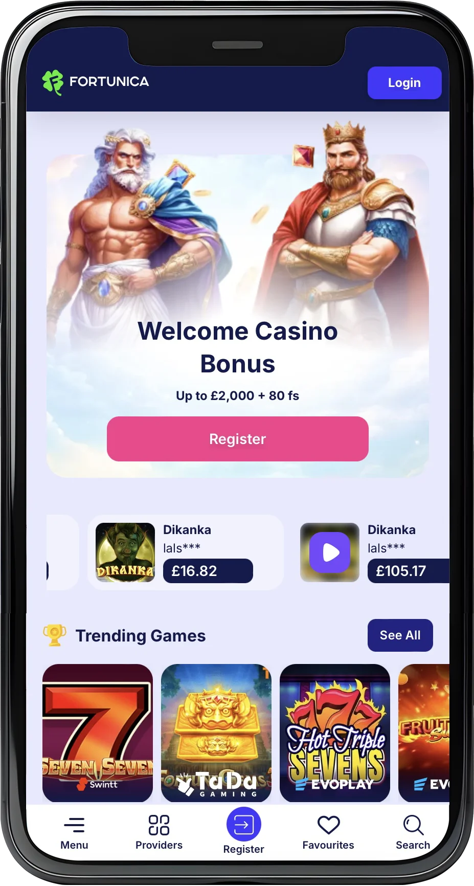 Página de Inicio de Fortunica Casino